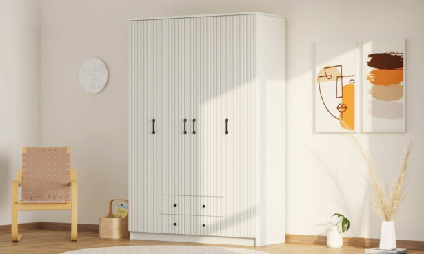 Vaatekaappi Linento Furniture Rb-185-02, 140x184cm, mattavalkoinen
