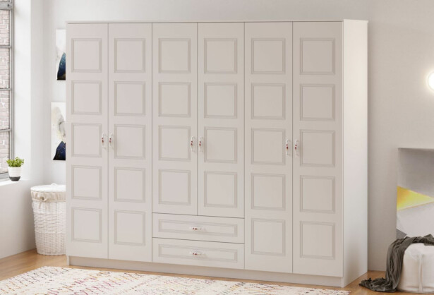 Vaatekaappi Linento Furniture Rb-003, 210x180cm, mattavalkoinen