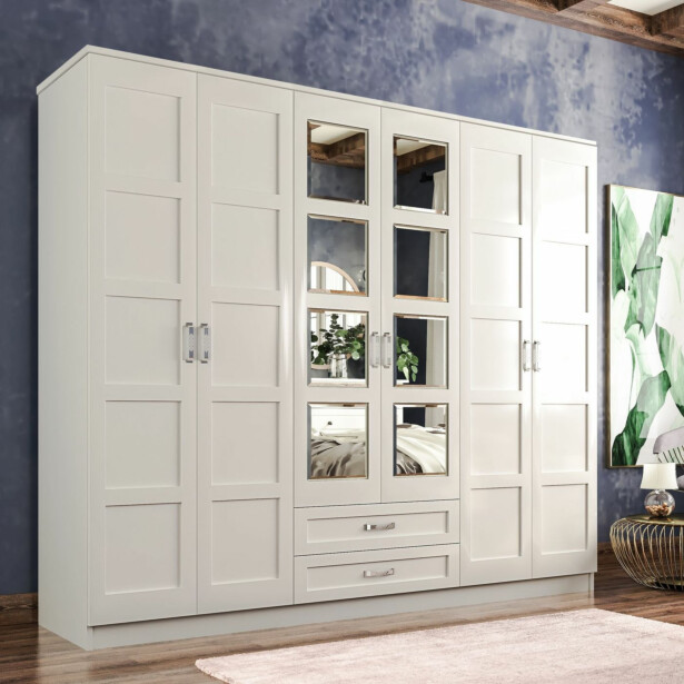 Vaatekaappi Linento Furniture Rb-053, 210x210cm, mattavalkoinen