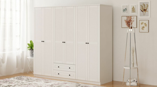 Vaatekaappi Linento Furniture Rb-064, 210x184cm, mattavalkoinen