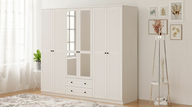 Vaatekaappi Linento Furniture Rb-064-03, 210x184cm, mattavalkoinen