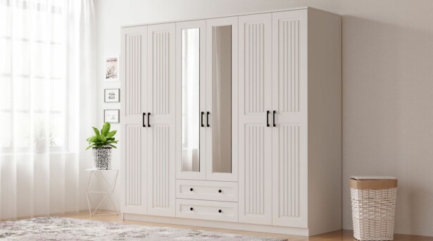 Vaatekaappi Linento Furniture Rb-075, 210x184cm, mattavalkoinen