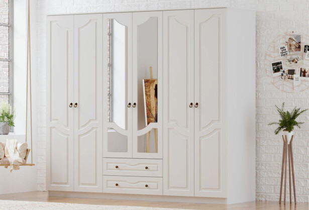 Vaatekaappi Linento Furniture Rb-107, 210x210cm, mattavalkoinen