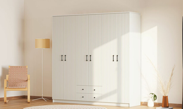 Vaatekaappi Linento Furniture Rb-185-07, 210x210cm, mattavalkoinen