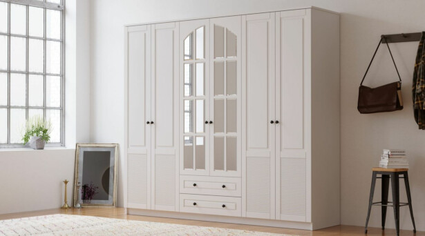 Vaatekaappi Linento Furniture Rb-114, 210x184cm, mattavalkoinen
