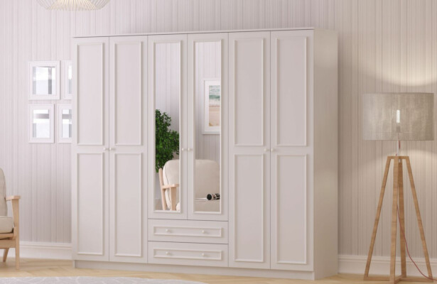 Vaatekaappi Linento Furniture Rb-186-04, 210x182cm, mattavalkoinen