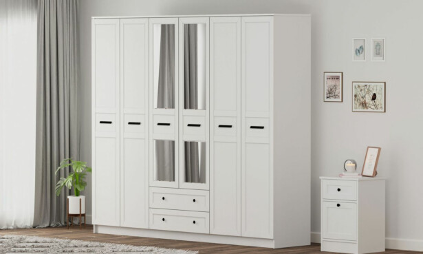 Vaatekaappi Linento Furniture Rb-168-01-013, 210x210cm, mattavalkoinen