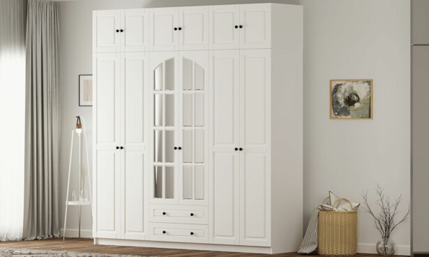 Vaatekaappi Linento Furniture Rb-185-16, 210x240cm, mattavalkoinen