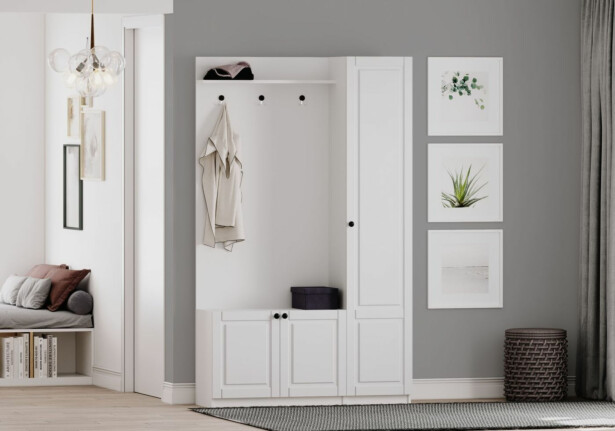 Eteisen säilytyskokonaisuus Linento Furniture Rb-044, mattavalkoinen