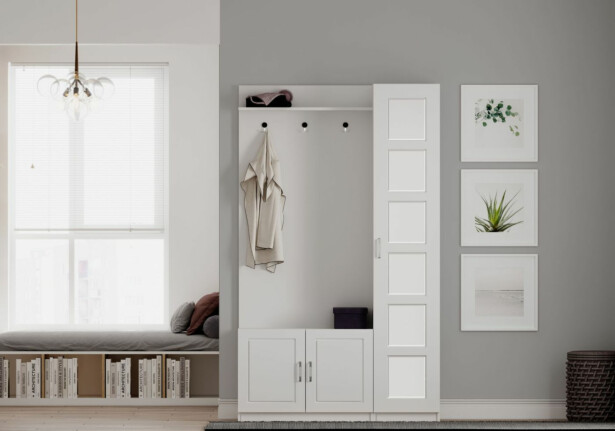 Eteisen säilytyskokonaisuus Linento Furniture Rb-054, mattavalkoinen