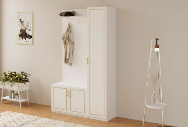 Eteisen säilytyskokonaisuus Linento Furniture Rb-092, mattavalkoinen
