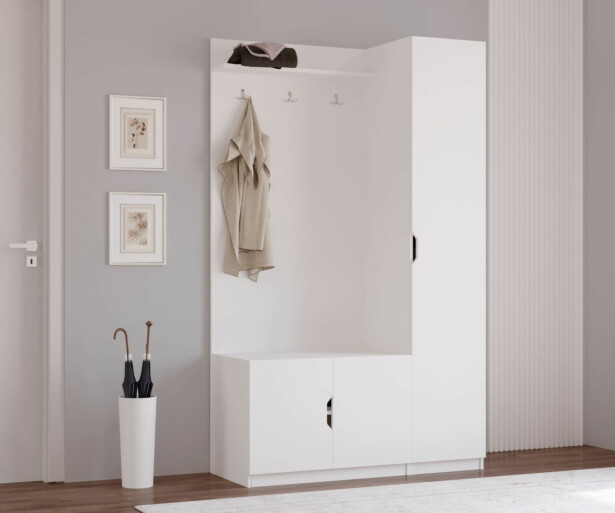Eteisen säilytyskokonaisuus Linento Furniture Rb-159, mattavalkoinen