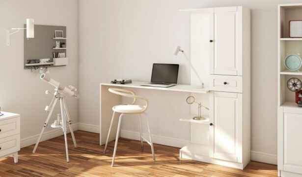 Työpöytä ja kirjahylly Linento Furniture Rb-021, mattavalkoinen