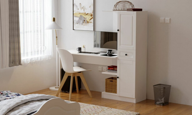 Työpöytä ja kirjahylly Linento Furniture Rb-116, mattavalkoinen