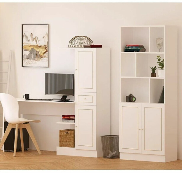 Työpöytä ja kirjahylly Linento Furniture Rb1000401558, mattavalkoinen
