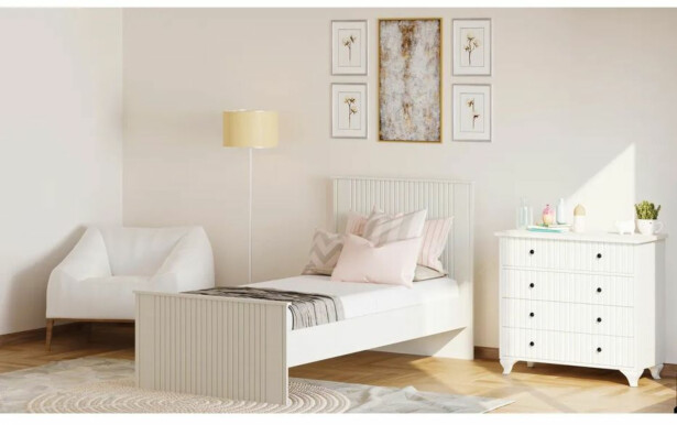 Sängynrunko Linento Furniture Rb-185-10, 90x190cm, mattavalkoinen