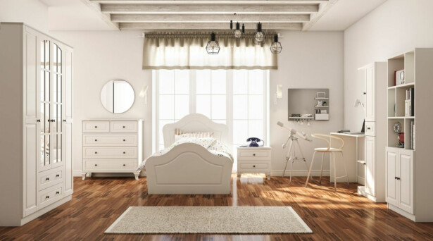 Makuuhuoneen huonekalusetti Linento Furniture Rb-014, mattavalkoinen