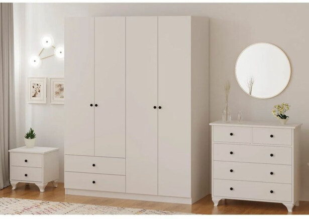 Vaatekaappi ja lipasto Linento Furniture Rb-068, mattavalkoinen