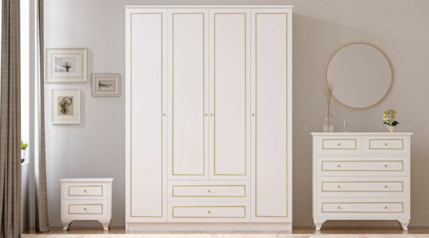Vaatekaappi ja lipasto Linento Furniture Rb-081, mattavalkoinen