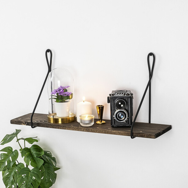 Puinen seinähylly Linento Furniture Amaryllis, leveys 60cm, tummanruskea