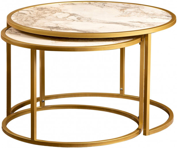 Sarjapöytä Linento Furniture Tambur, 2-osainen, marmori, kulta/valkoinen