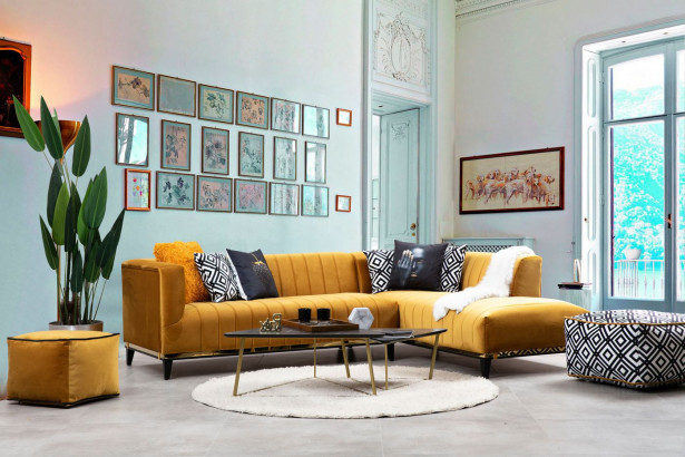 Avokulmasohva Linento Furniture Bellino, keltainen