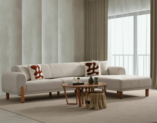 Divaanisohva Linento Furniture Lyke, 3-istuttava, oikea, kerma