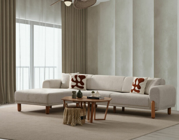 Divaanisohva Linento Furniture Lyke, 3-istuttava, vasen, kerma