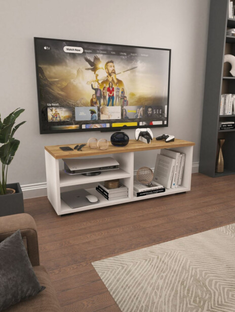 TV-taso Linento Furniture Tiny, leveys 115cm, valkoinen/ruskea