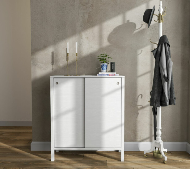 Kenkäkaappi liukuovilla Linento Furniture FRN-20047, 92x106cm, valkoinen
