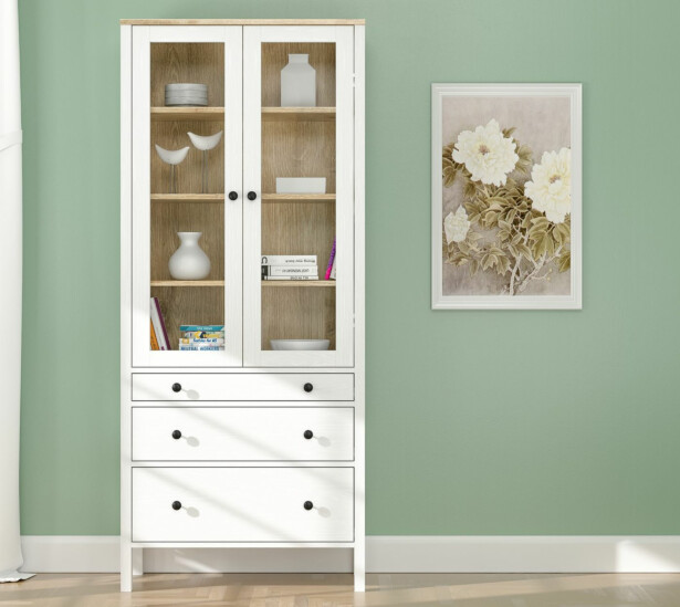 Vitriinikaappi Linento Furniture FRN-20069, 83x194cm, valkoinen/ruskea