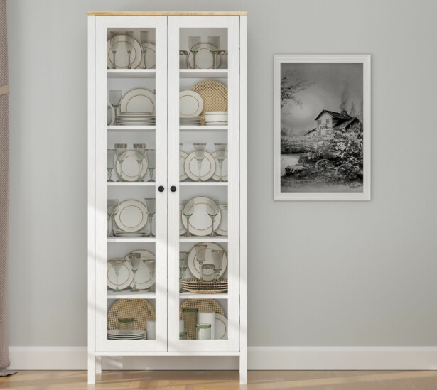 Vitriinikaappi Linento Furniture FRN-20074, 83x194cm, valkoinen