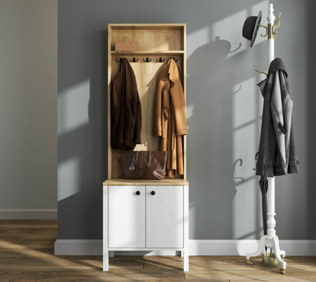 Vaatenaulakko Linento Furniture FRN-20077, valkoinen/ruskea
