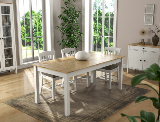 Ruokapöytä Linento Furniture FRN-20082, 180x90cm, valkoinen/ruskea