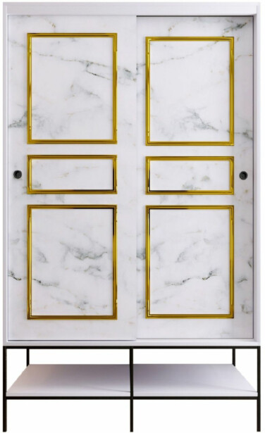 Vaatekaappi Linento Furniture Martin, 120cm, valkoinen marmori/kulta