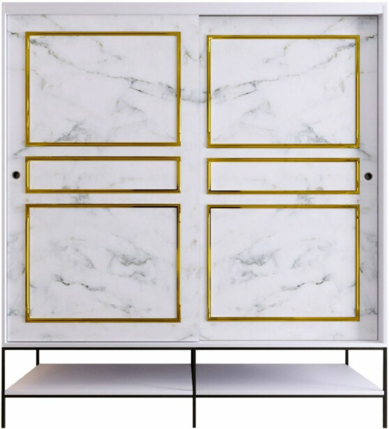 Vaatekaappi Linento Furniture Martin 190cm, valkoinen marmori/kulta