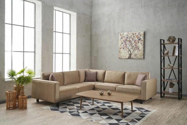Samettikulmasohva Linento Furniture Kale Velvet, 4-istuttava, kerma