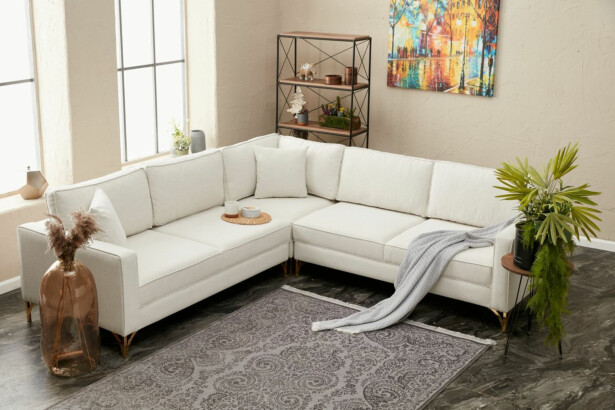 Kulmasohva Linento Furniture Berlin, 4-istuttava, kerma/kulta