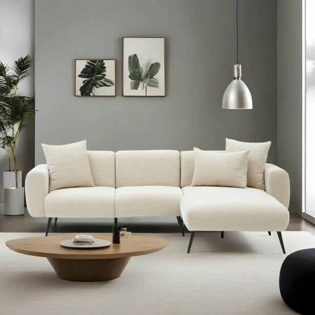 Divaanisohva Linento Furniture Side, 3-istuttava, oikea, kerma