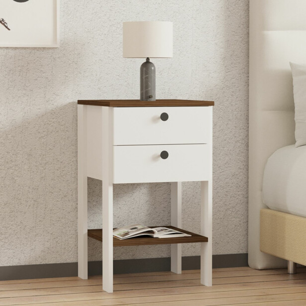 Yöpöytä Linento Furniture Ruzisa, 44x44cm, valkoinen/ruskea