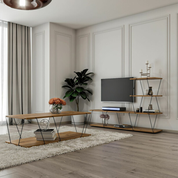 Olohuoneen huonekalusetti Linento Furniture Basak, ruskea