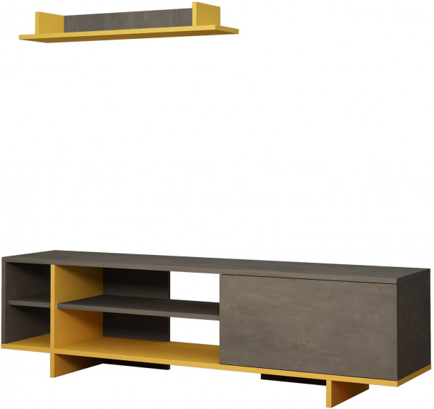 TV-taso ja seinähylly Linento Furniture Stockton, harmaa/keltainen
