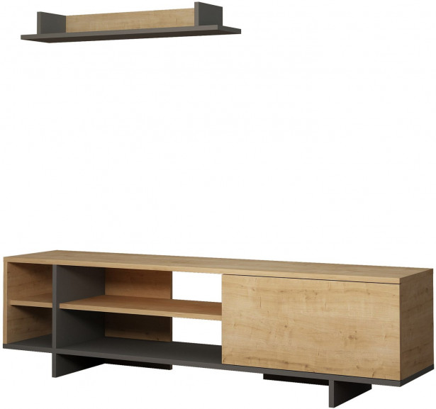 TV-taso ja seinähylly Linento Furniture Stockton, ruskea/antrasiitti