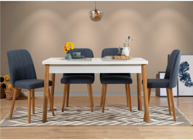 Ruokapöytä Linento Furniture Costa Masa, 120x75cm, 4 henkilölle, valkoinen/ruskea