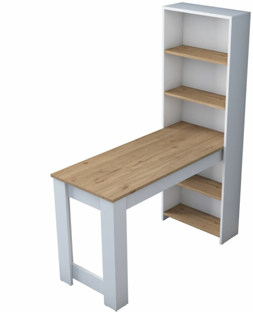 Työpöytä hyllyllä Linento Furniture HA106-2493, valkoinen/ruskea