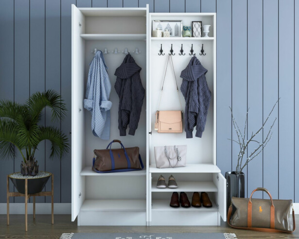 Säilytyskokonaisuus eteiseen Linento Furniture M5-1561, leveys 119.6cm, valkoinen