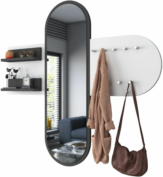 Seinänaulakko peilillä Linento Furniture P3-3776, leveys 125cm, valkoinen
