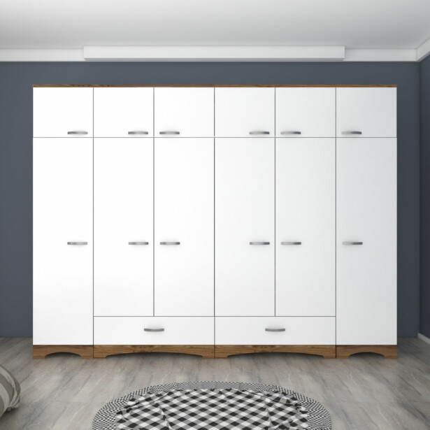 Vaatekaappi Linento Furniture BA133-3907, 243x226cm, ruskea/valkoinen