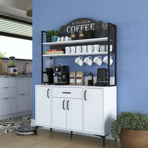 Aamiaiskaappi Linento Furniture JE130-2987, leveys 120cm, korkeus 183.6cm, valkoinen