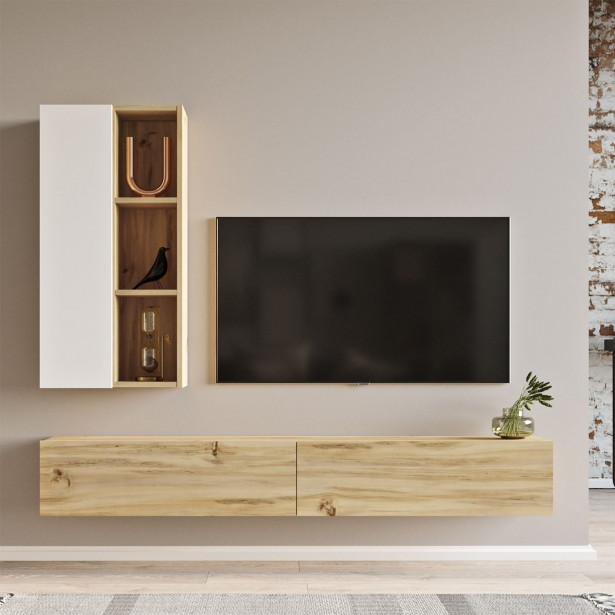 TV-taso ja seinähylly Linento Furniture LV10, ruskea/valkoinen